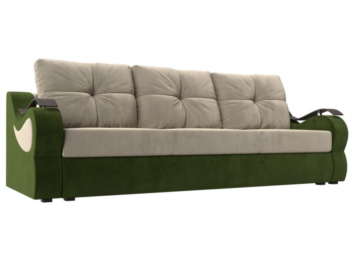 100474 Прямой диван Меркурий еврокнижка | Микровельвет | бежевый | зеленый