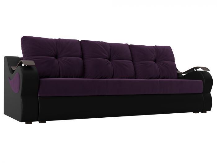 111361 Прямой диван Меркурий еврокнижка | Велюр | Экокожа | Фиолетовый | Черный