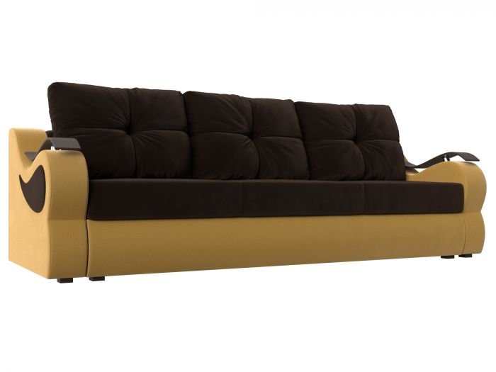 111355 Прямой диван Меркурий еврокнижка | Микровельвет | Коричневый | Желтый
