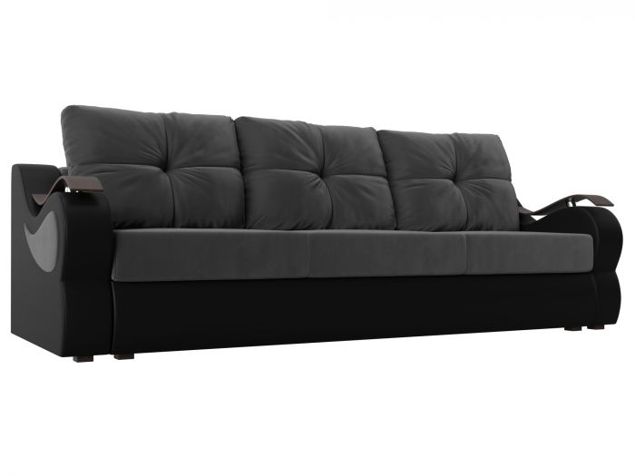 111366 Прямой диван Меркурий еврокнижка | Велюр | Экокожа | Серый | черный