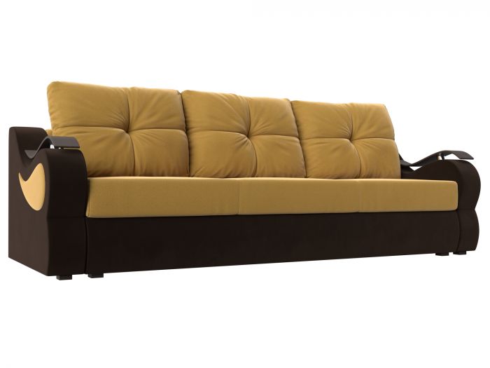 111356 Прямой диван Меркурий еврокнижка | Микровельвет | Желтый | коричневый