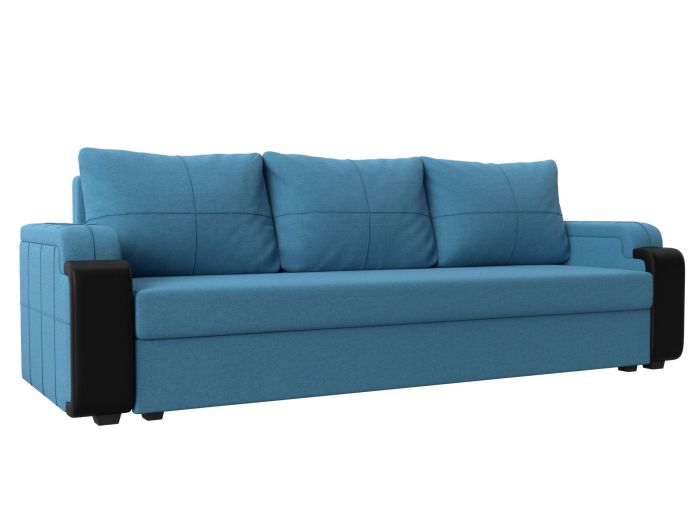 121559 Прямой диван Николь Лайт | Рогожка | Экокожа | Амур голубой | черный