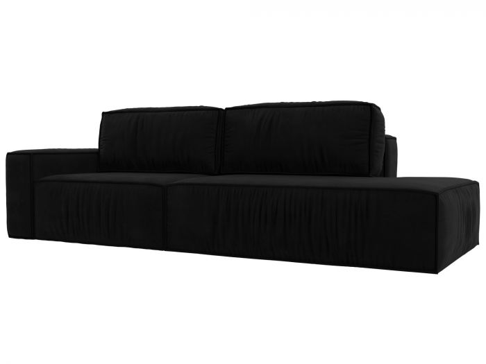 116803L Прямой диван Прага модерн подлокотник слева | Микровельвет | Черный