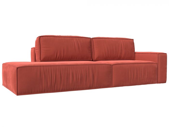 116799 Прямой диван Прага модерн подлокотник справа | Микровельвет | Коралловый