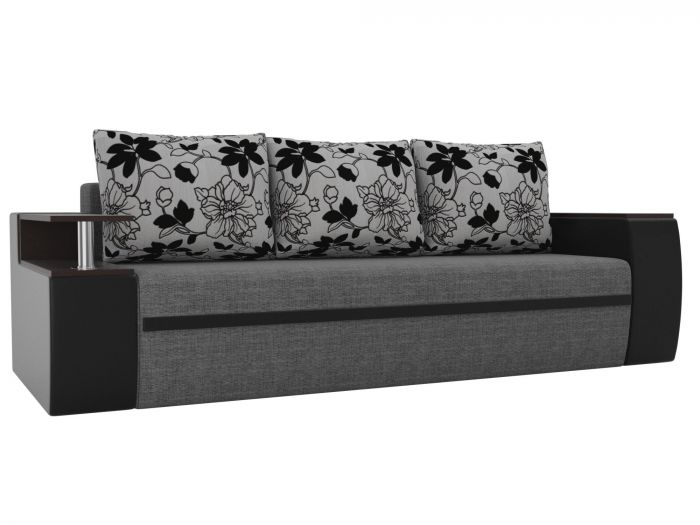 114993 Прямой диван Ричмонд | Рогожка | экокожа | флок на рогожке | Серый | черный