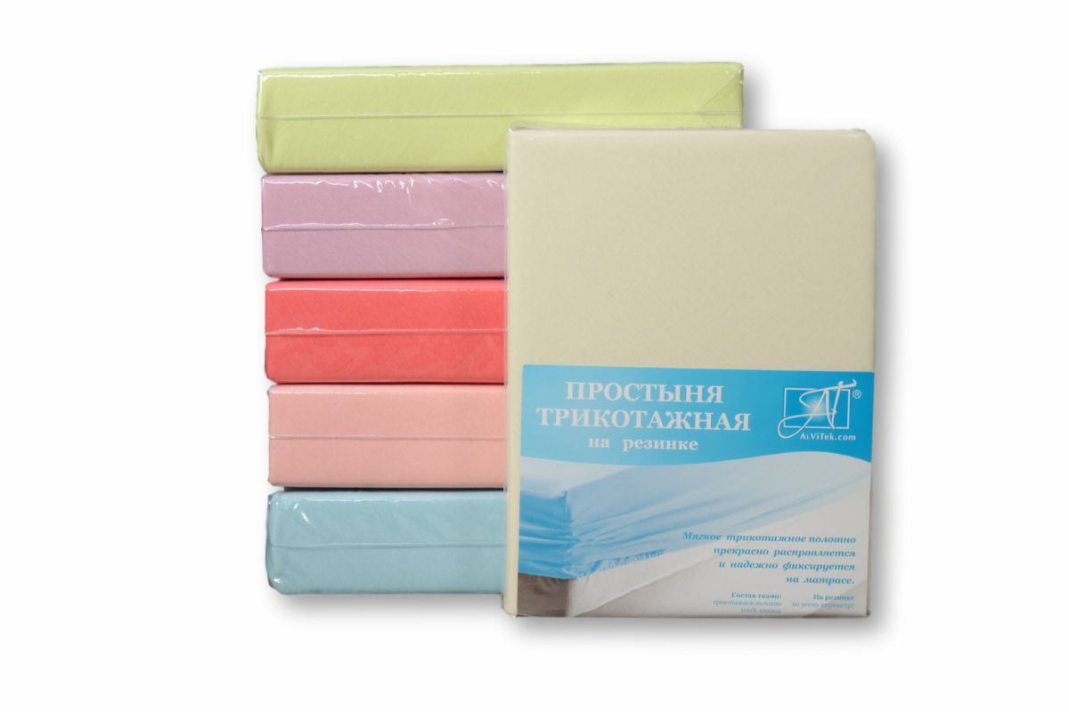 ПТР-МО-180(180) Молочный простыня трикотажная на резинке 180х200х20