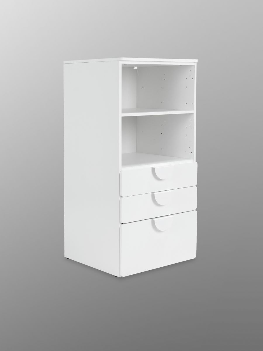 S02023 ПИКСИ стеллаж с 3 ящиками 60x57x123, робкий подснежник