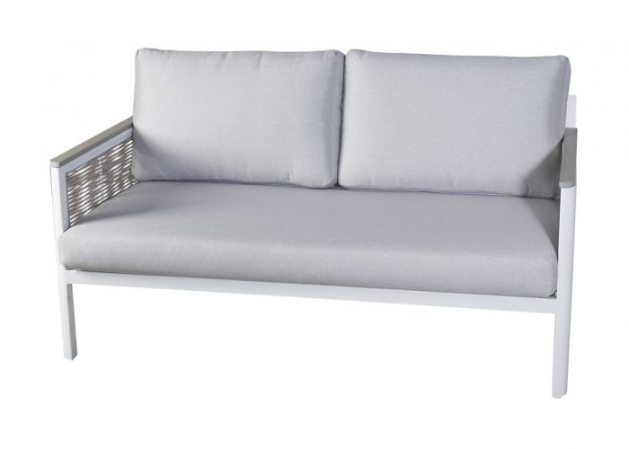 "Сан Ремо" диван 2-местный плетеный из роупа, каркас алюминий темно-серый, роуп серый, ткань серая