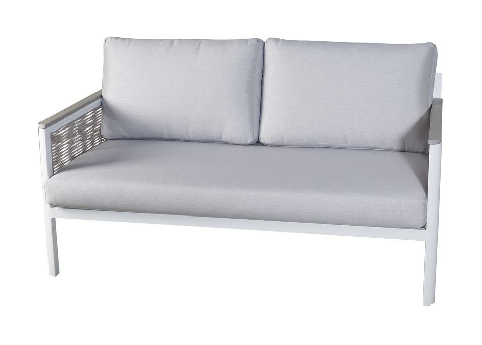 "Сан Ремо" диван 2-местный плетеный из роупа, каркас алюминий темно-серый, роуп серый, ткань серая