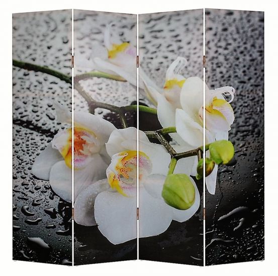 1111-4 Ширма "Белая орхидея и капли" (4 панели), шт
