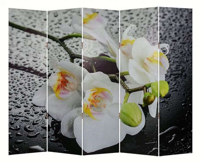 1111-5 Ширма "Белая орхидея и капли" (5 панелей), шт