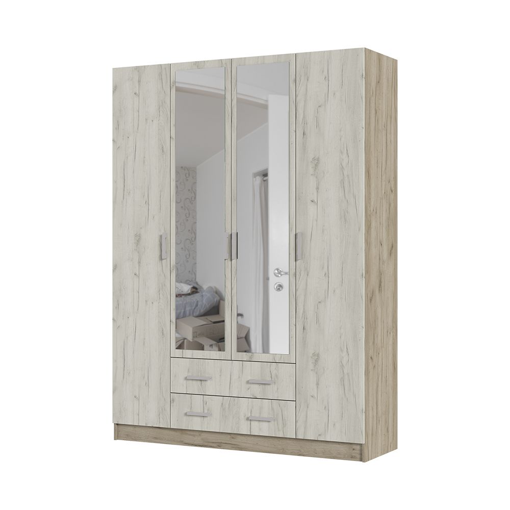 Шкаф 4х створчатый ГАРМОНИЯ ШК 602 М (1600х2200х500) дуб крафт белый-дуб крафт серый