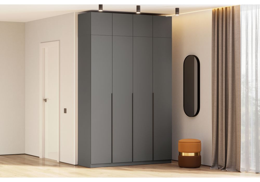 Шкаф Даиго с антресолью графит серый текстурный комплектация 3