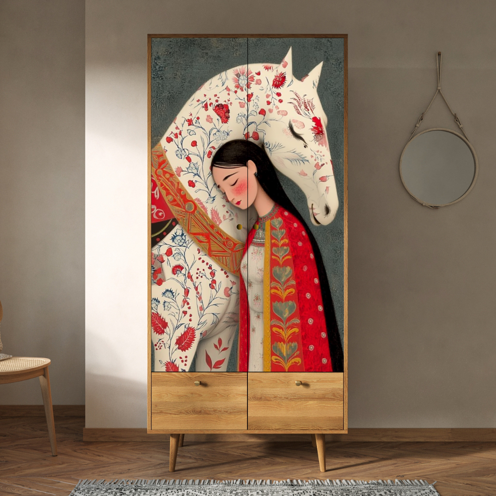 Шкаф двухстворчатый "Berber Art "Девушка и конь" арт BB16-Art13