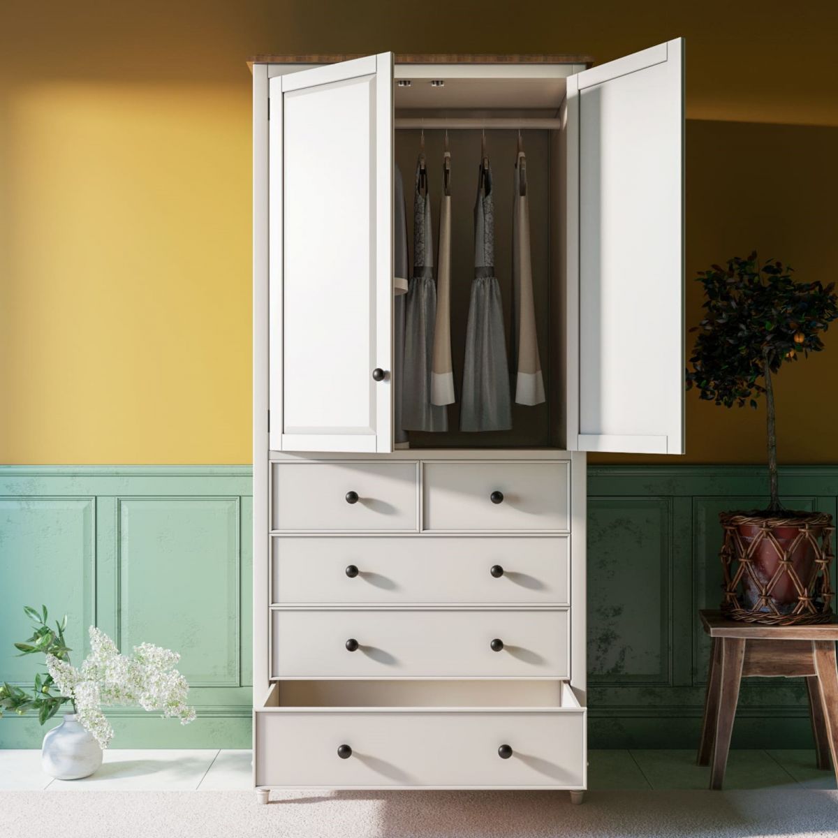 Шкаф двухстворчатый "Odri" с 5 ящиками