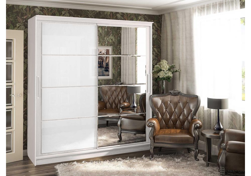 Шкаф Москана-2 2 м анкор светлый - зеркало - лакобель белый