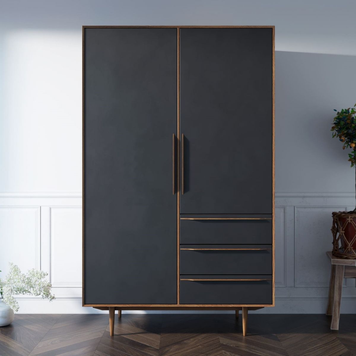 Шкаф в скандинавском стиле "Bruni Black" с ящиками