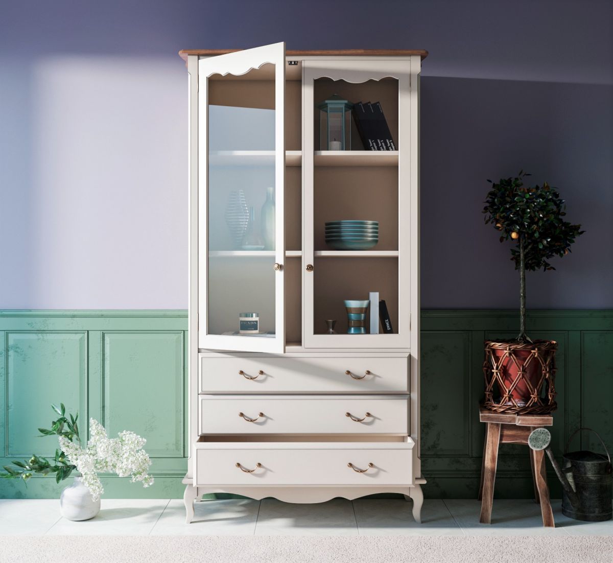 Шкаф-витрина Leontina для посуды в стиле Прованс