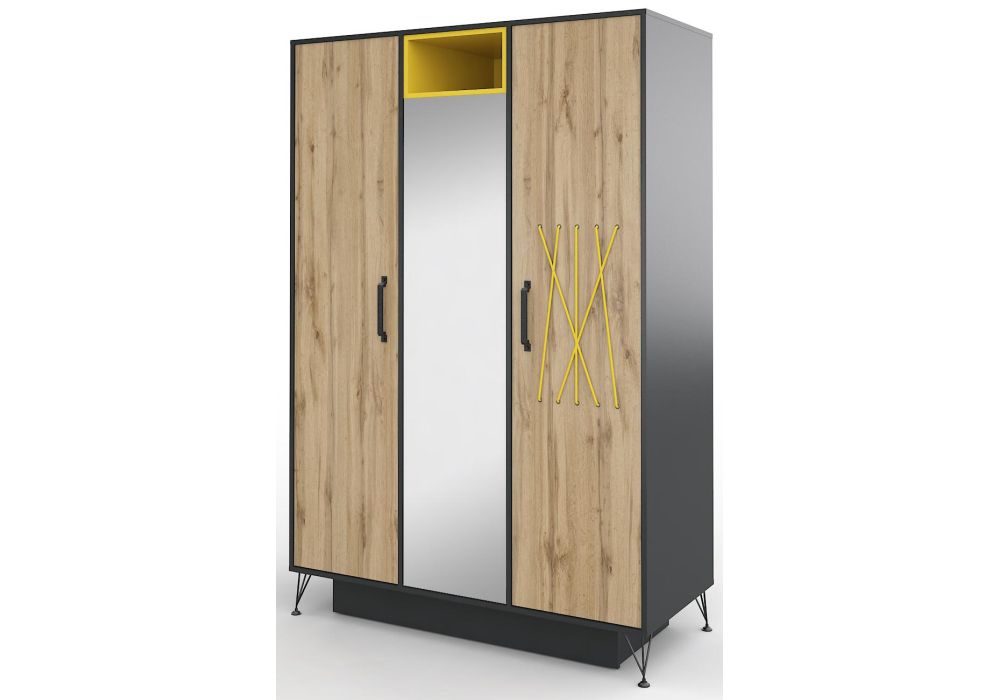 Шкафы трехдверный Нобира антрацит - дуб ирландский - солнечный свет