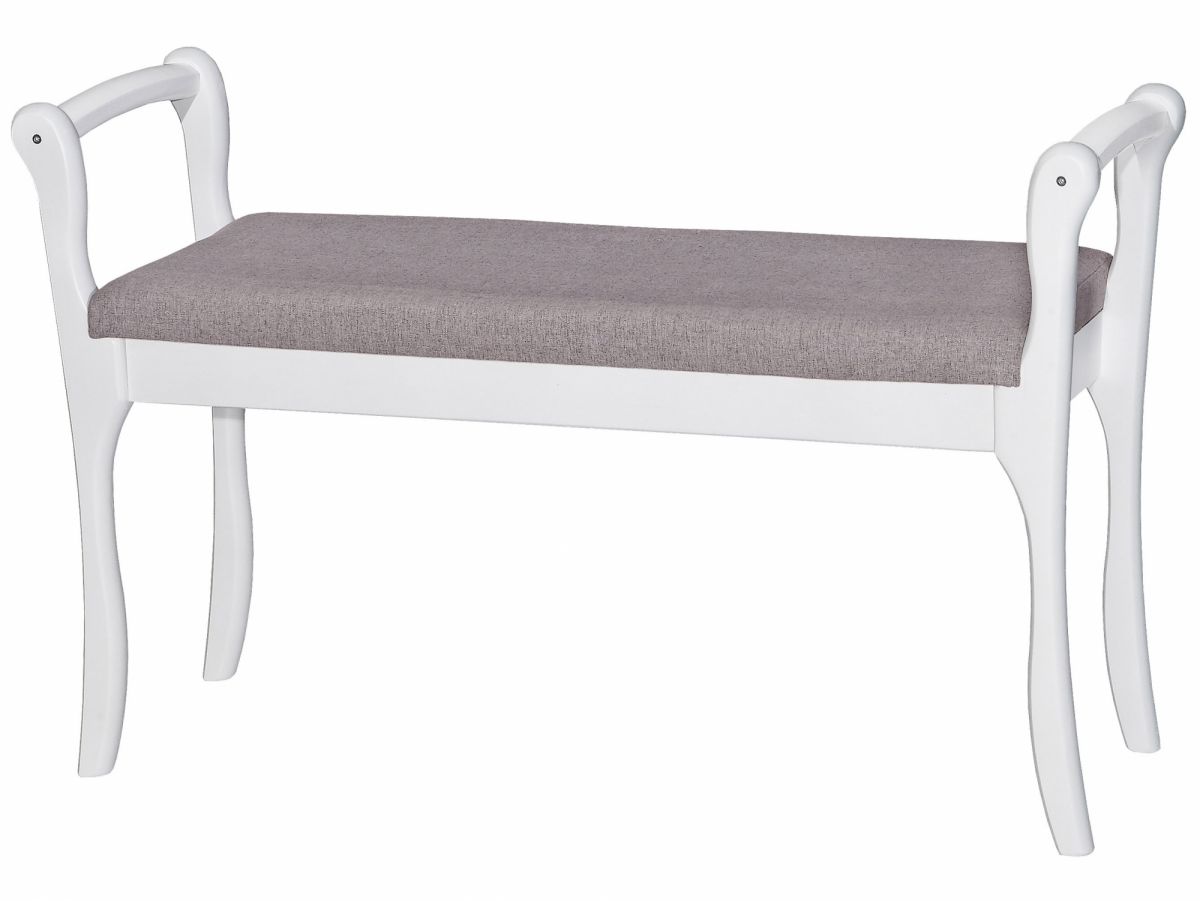 Скамья для прихожей с подлокотниками мягкая, ткань серо-розовый, каркас снег