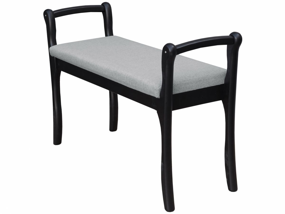 Скамья для прихожей с подлокотниками мягкая, ткань серый, каркас венге