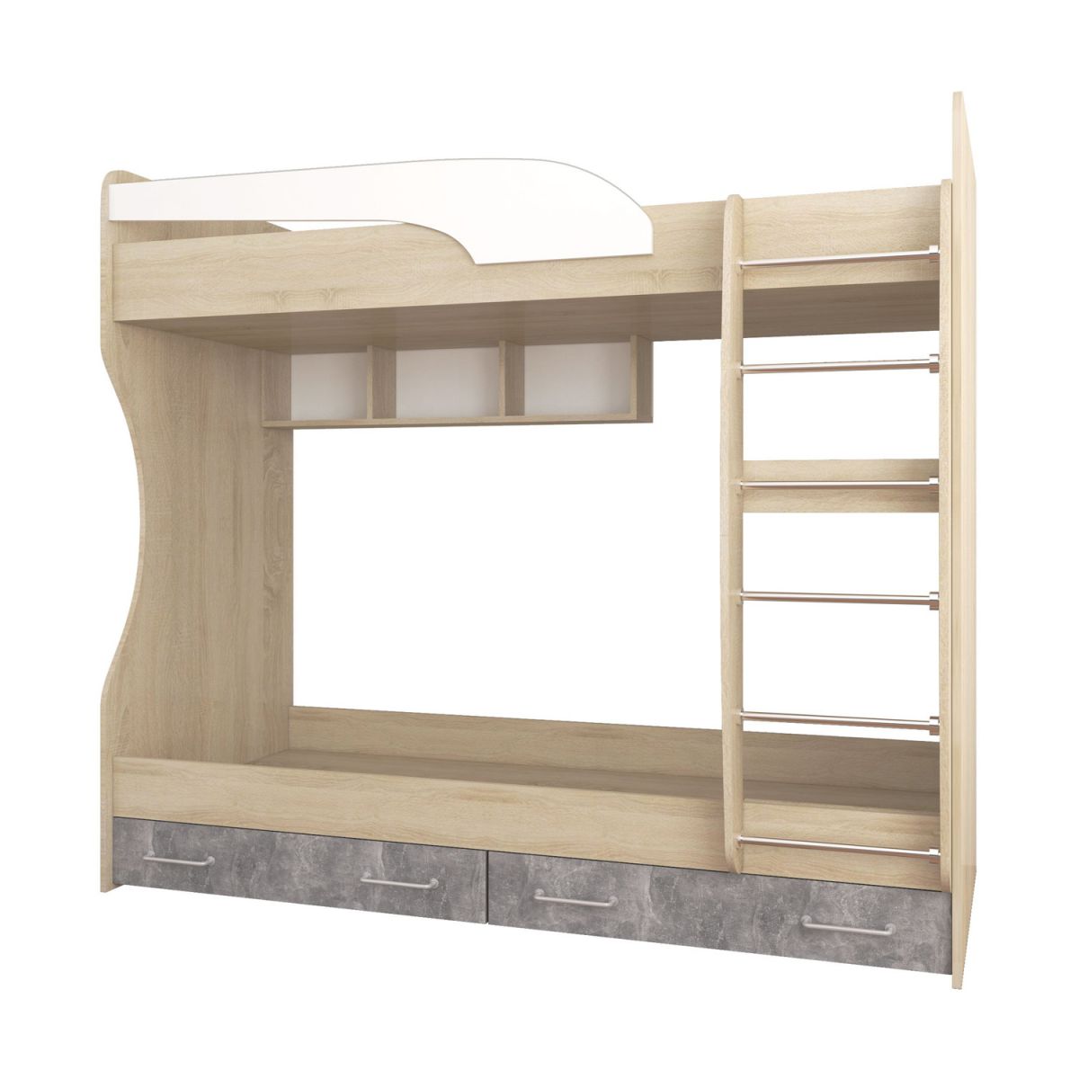 Спальня Колибри Лофт кровать двойная дуб сонома-ателье светлое+акрил белый