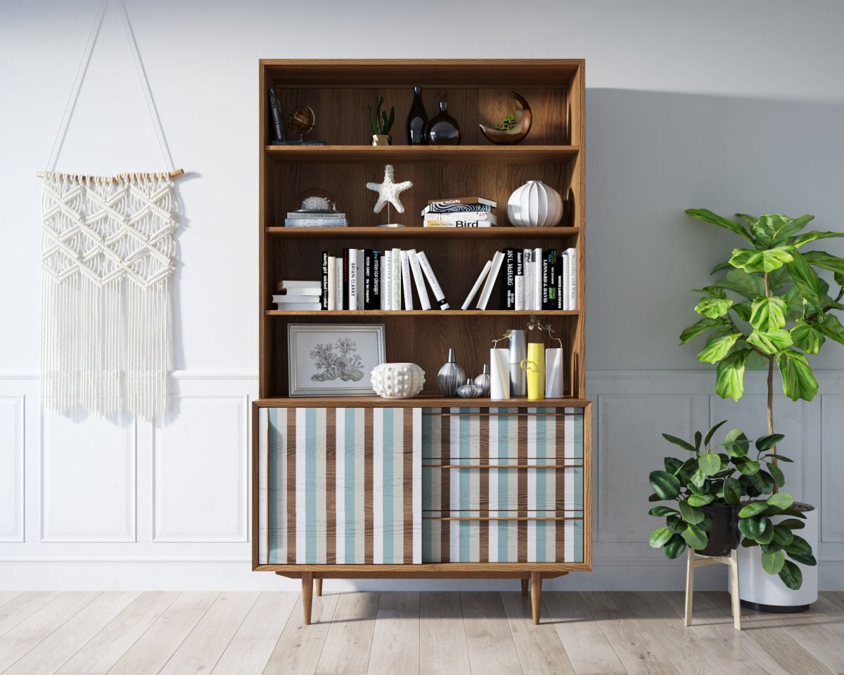 Стеллаж "Bruni print 1" с дверками арт BR-01-print_1