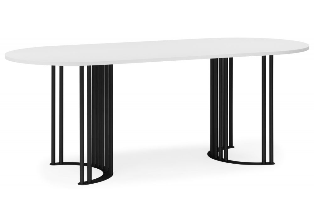 Стол деревянный Хьюго О 180 х 90 белая шагрень пленка - черные ноги