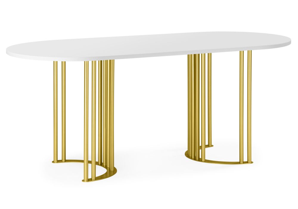 Стол деревянный Хьюго О 180 х 90 белая шагрень пленка - золотые ноги