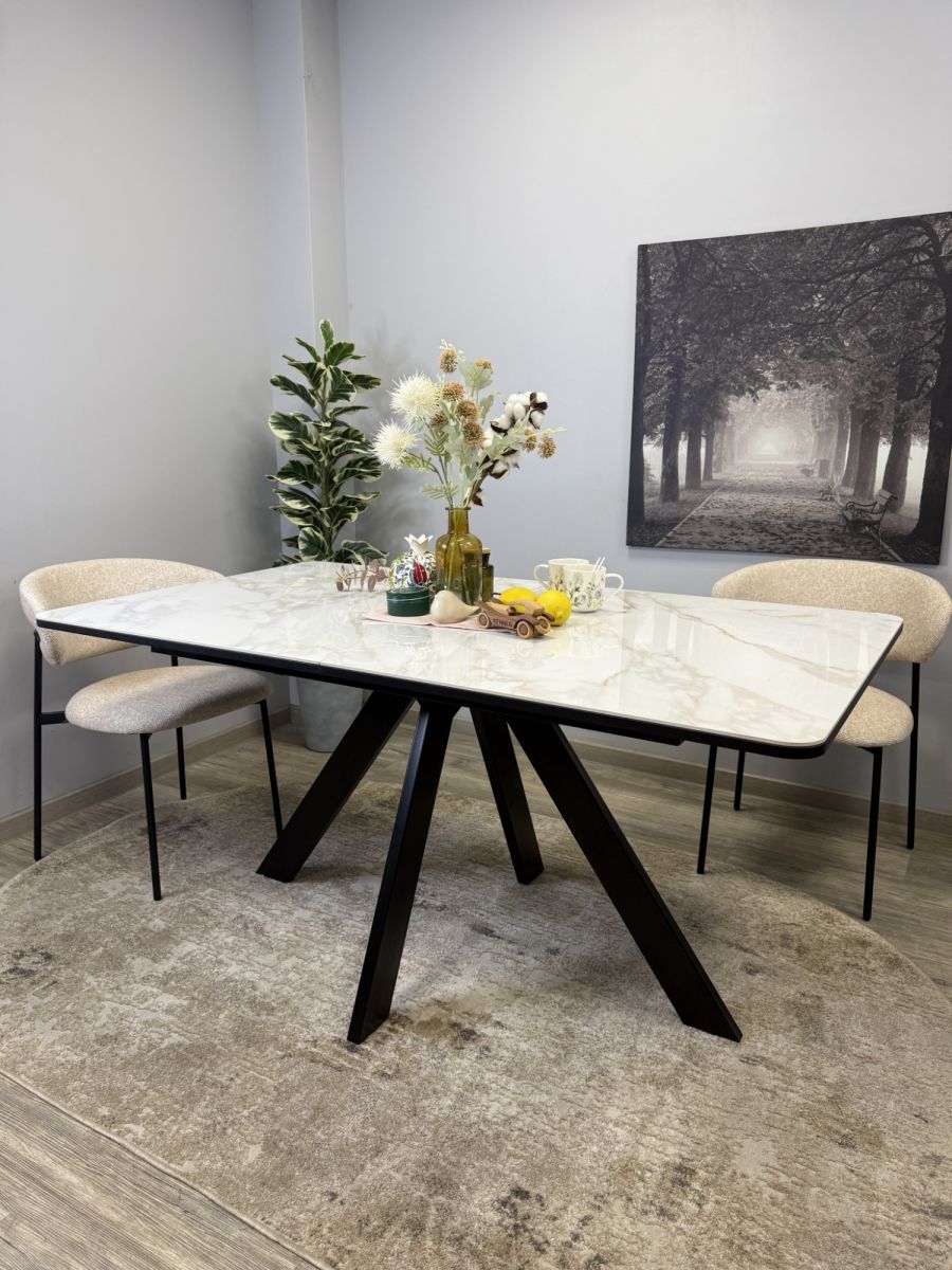 Стол DL1600 черный-керамика белая глянец