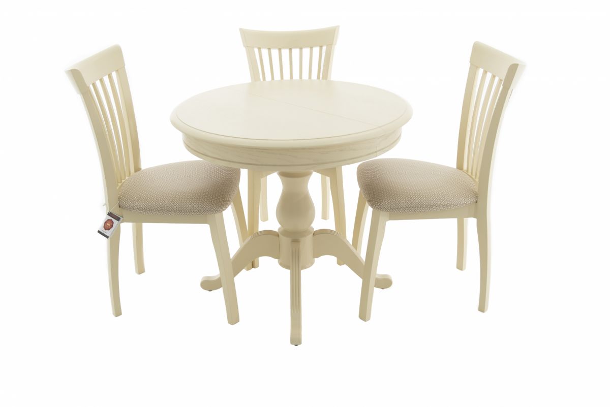 Стол Фабрицио 1 D 82-Береза, шпон-82(112)*82*77-Слоновая кость-Слоновая кость-