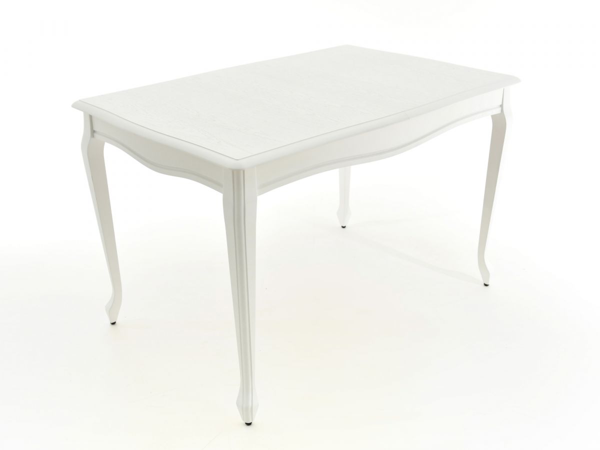 Стол Кабриоль -Береза, шпон-120(155)*80*75-Эмаль белая, патина серебро-Эмаль белая, патина серебро-