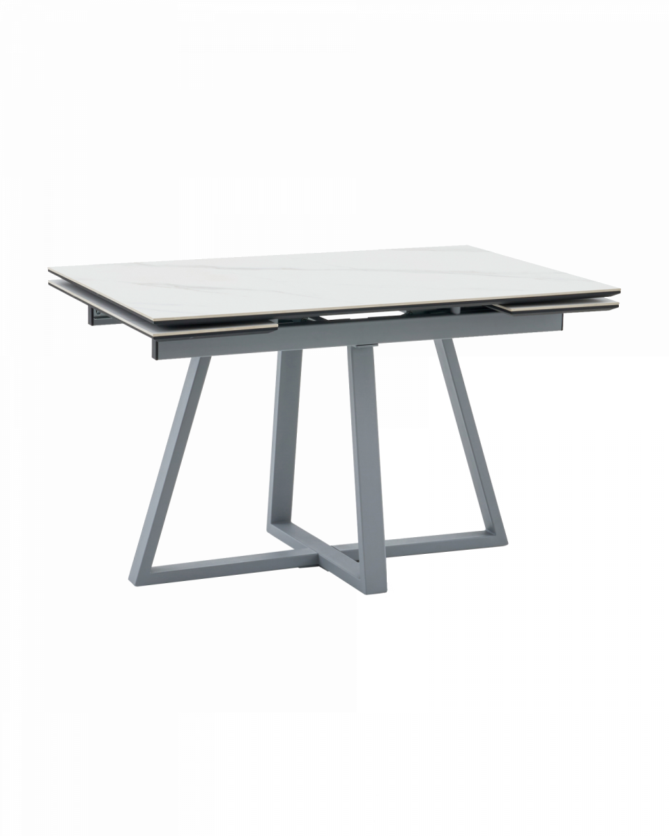 Стол Керас 120-180, 80, 75 столешница МДФ16, керамика Snow white подстолье металл серый