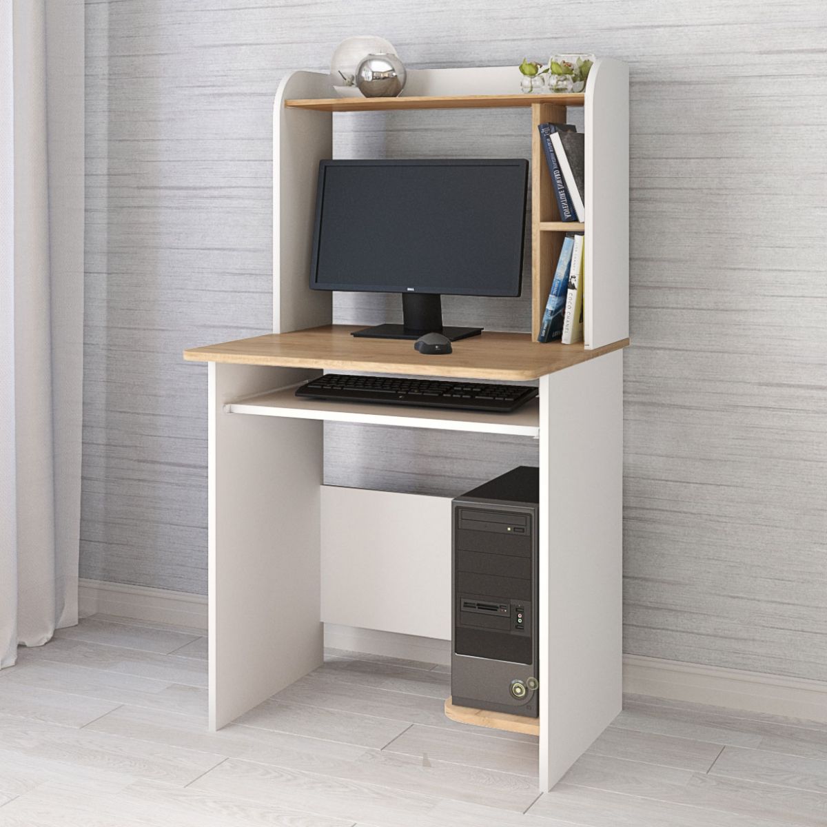 Стол компьютерный Грета-1 (1300х700х600) белый-дуб крафт золотой