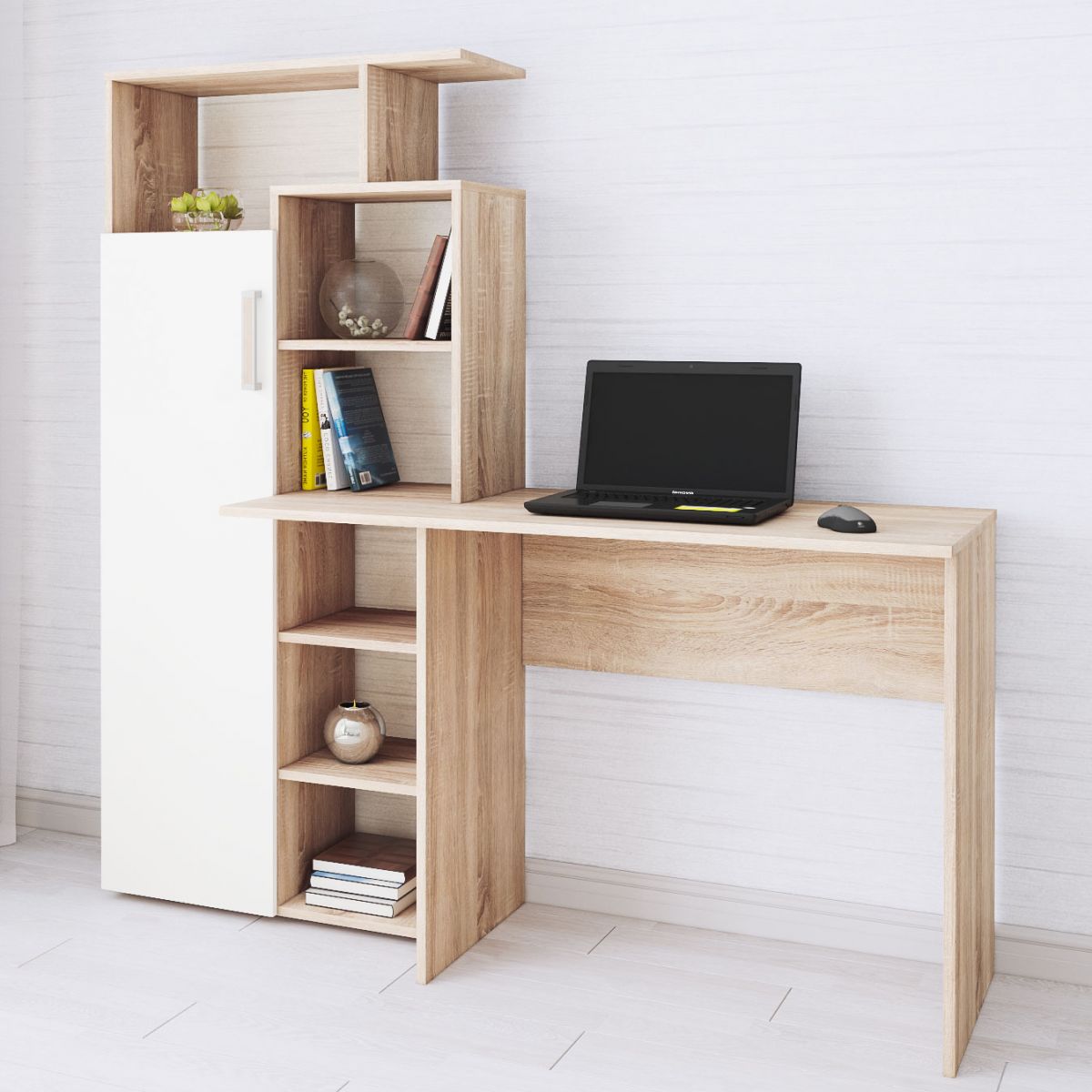 Стол компьютерный Квартет-7 (1500х1508х500) дуб сонома-белый