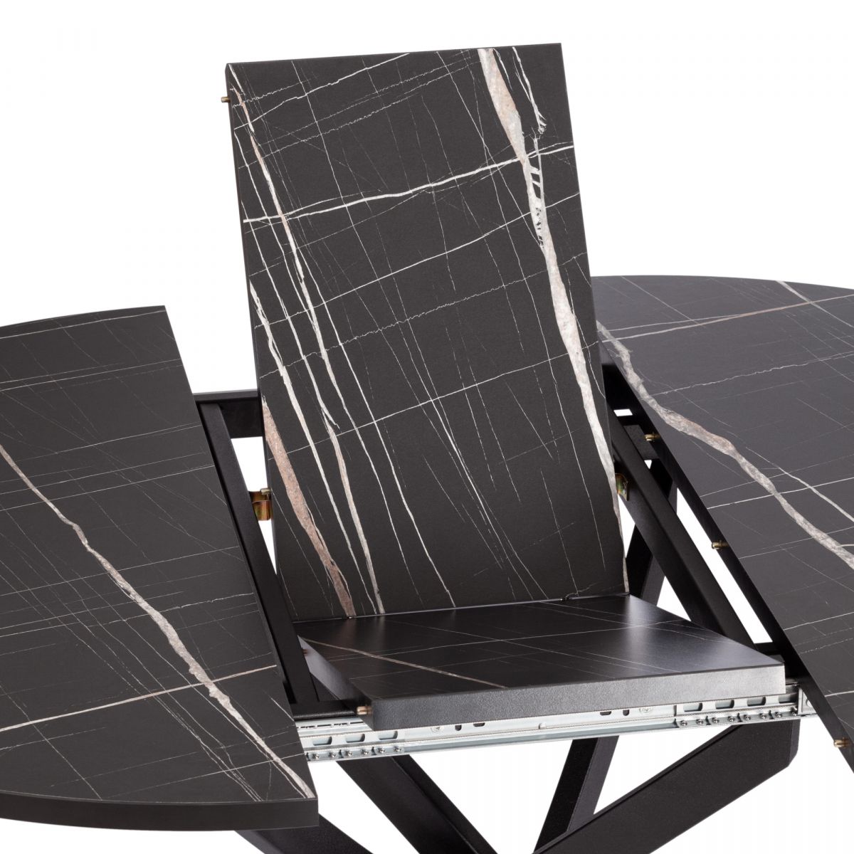 Стол MANZANA ЛДСП-HPL-металл, 100 х 100+30 х 75 см, Мрамор чёрный-чёрный