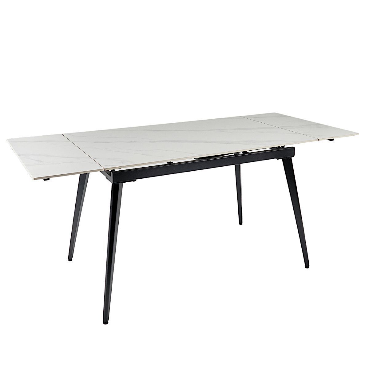Стол обед. расклад. WHITE MARBLE MATT 120, керамич. столешница, основ. металл черный DTM0101CS