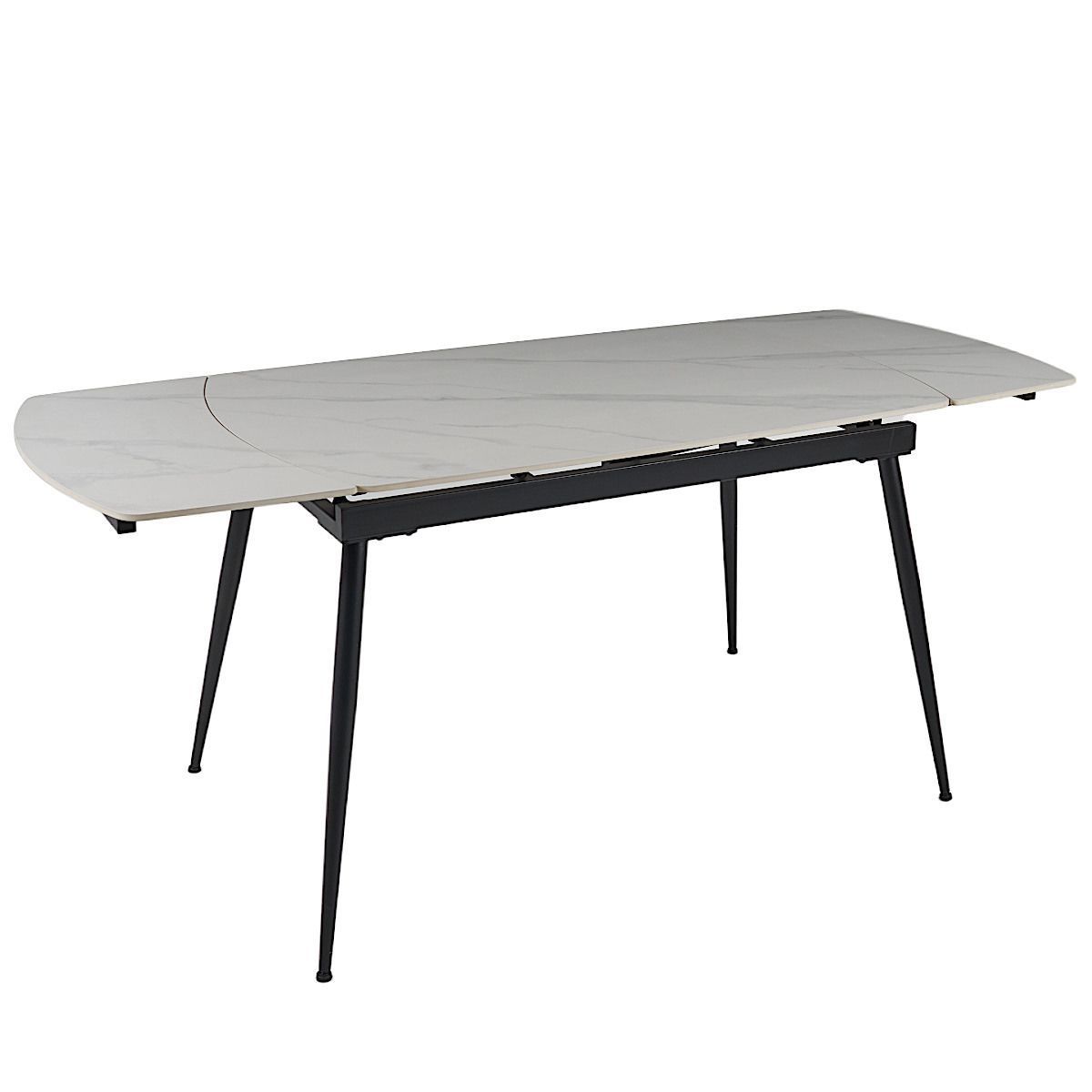 Стол обед. расклад. WHITE MARBLE MATT 120, керамич. столешница, основ. металл черный DTM0102CS