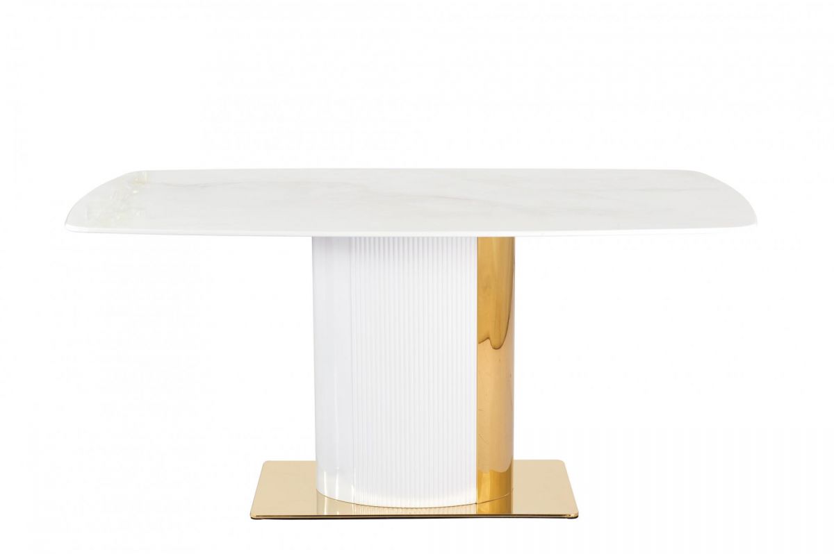 Стол обеденный Барнео BS1802-160GR | 160х90х76 см | светло-серая керамика |золото