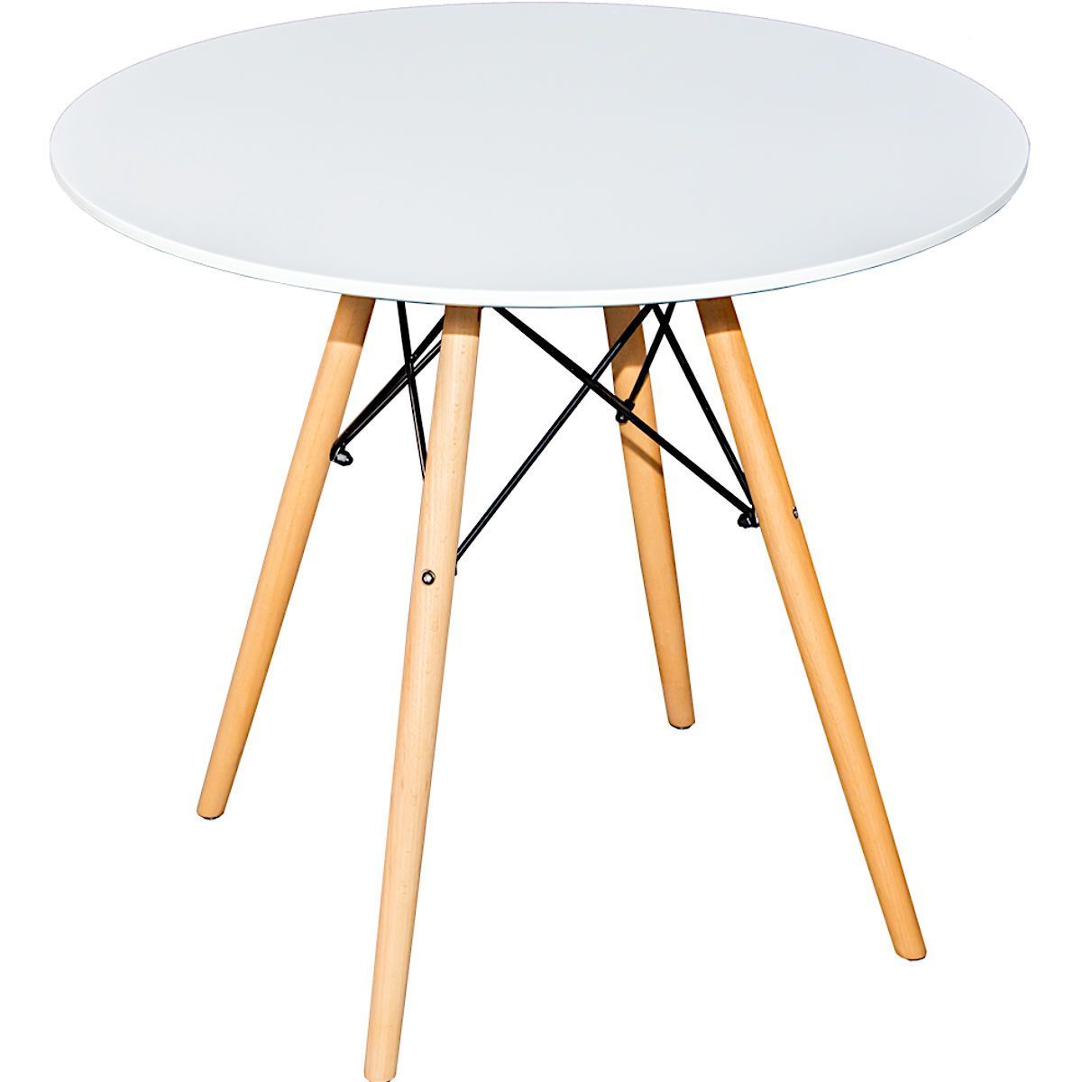 Стол обеденный БЕЛЫЙ D100, столешница МДФ, основание бук+металл SQT-11