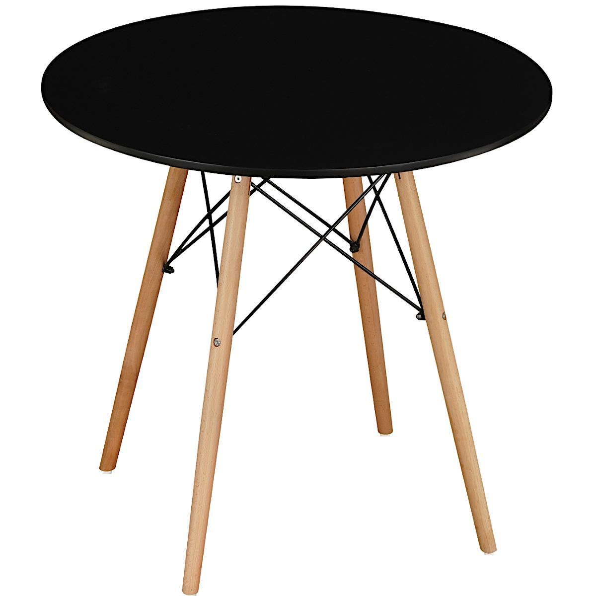 Стол обеденный ЧЕРНЫЙ D80, столешница МДФ, основание бук+металл SQT-11