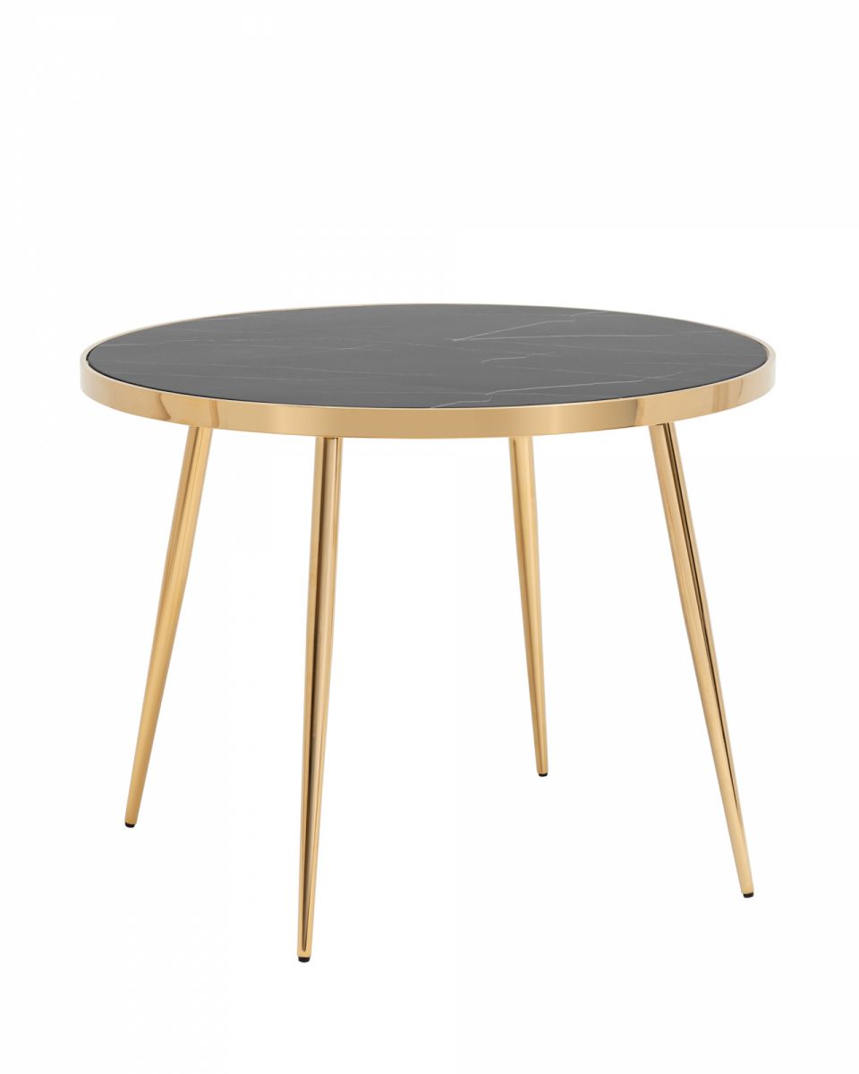 Стол обеденный Гелиос 100х100 стекло черный мрамор сталь золото