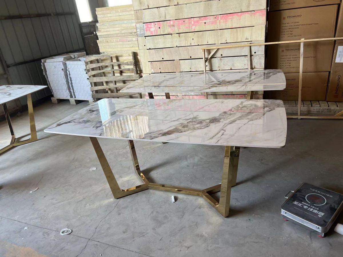 Стол обеденный Ланс DT-2852L | 180х90х75 см | белая керамика |золотой