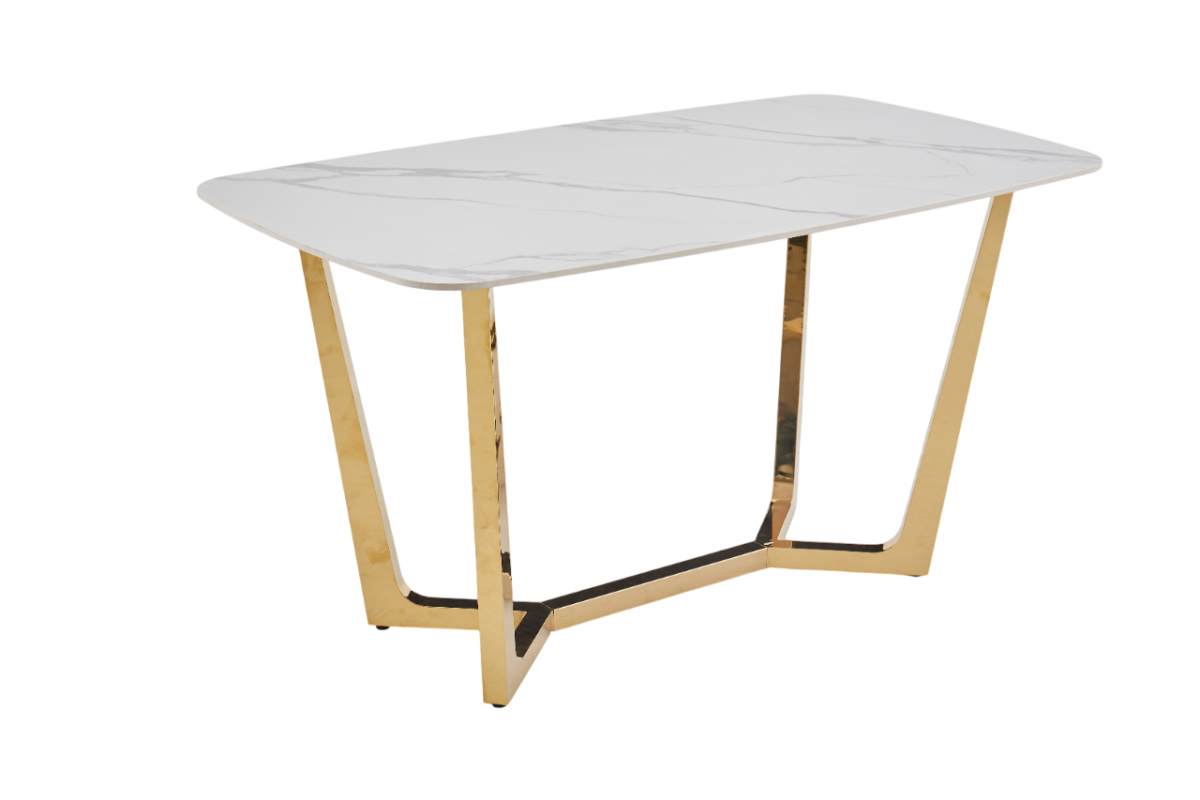 Стол обеденный Ланс DT-2852XS | 120х80х75 см | белый мрамор Статуарио |глянцевое золото