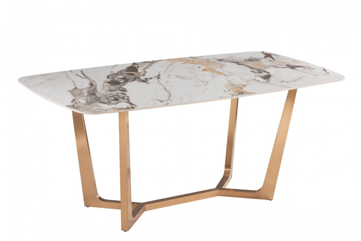Стол обеденный Ланс Мат DT-2852L | 180х90х75 см | белый мрамор |матовое золото
