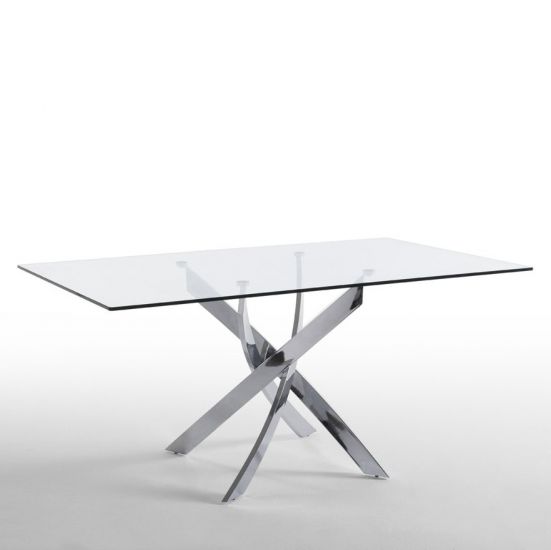 Стол обеденный прямоугольный F2133 -1061 стекло 180x95 с ножками из нержавеющей стали