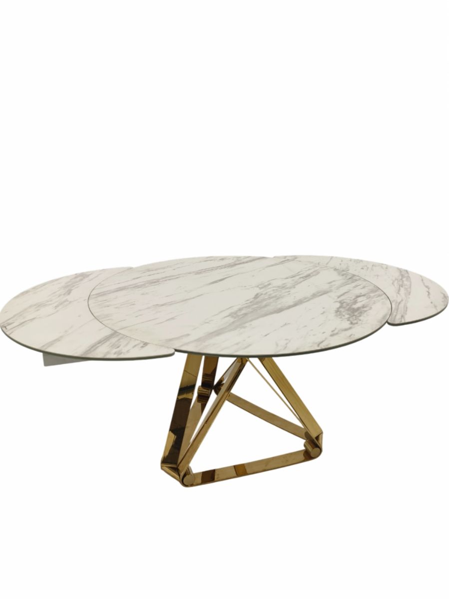 Стол обеденный раскладной Рондо Голд MC8239-120W | 120(+30+30)х76 см | белая керамика |золото