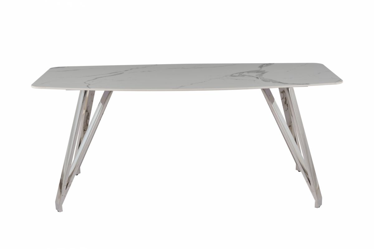 Стол обеденный Соар-2 F-1690 | 160х90х76 см | бело-серая керамика |хром серебро