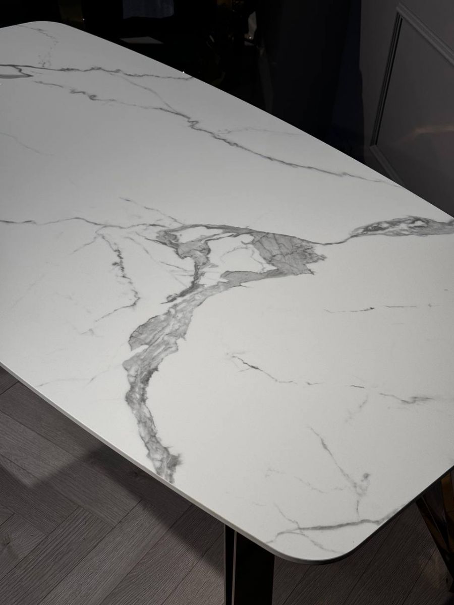 Стол обеденный Соар-2 F-1690 | 160х90х76 см | бело-серая керамика |золото