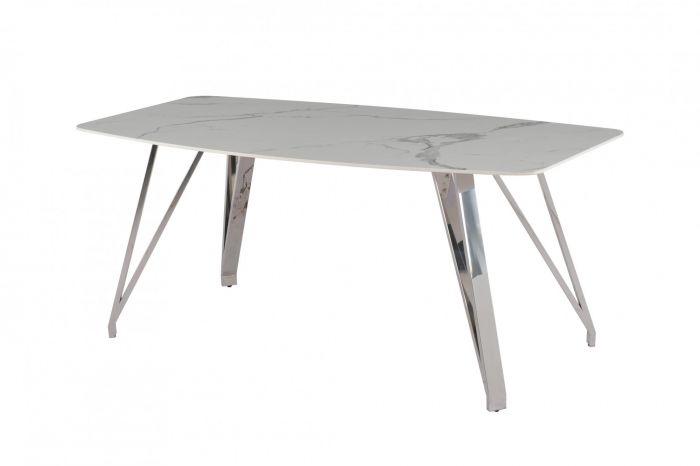 Стол обеденный Соар-2 F-1690 | 180х90х76 см | бело-серая керамика |хром серебро
